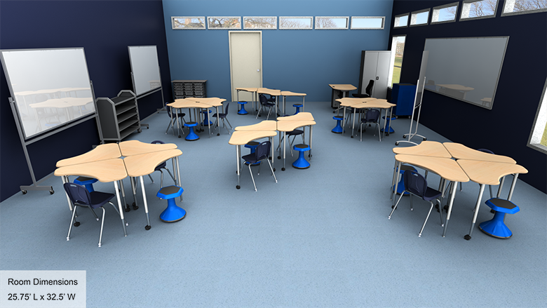 Elementary Collaborative Classroom with Desks - Overall View